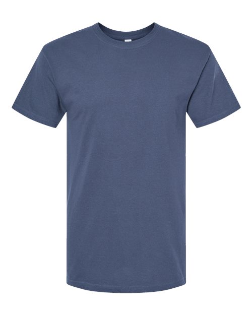 Plain blue Embroidery t-shirt on a white background