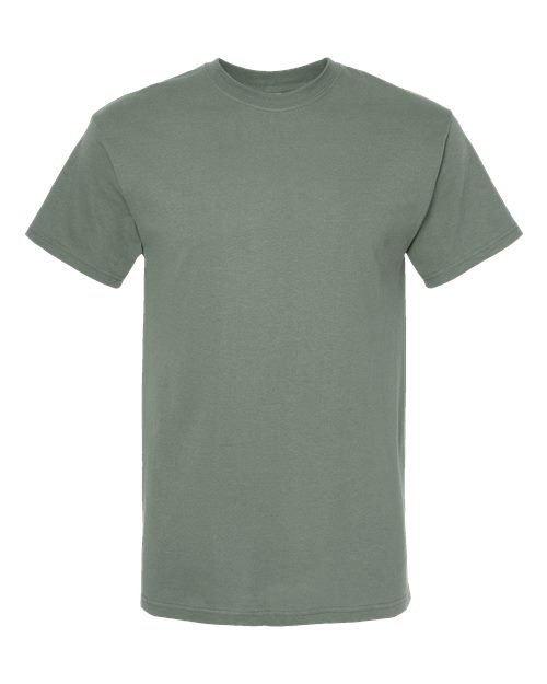 Plain green Embroidery t-shirt on a white background