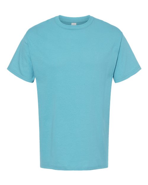 Light blue Embroidery t-shirt on a white background