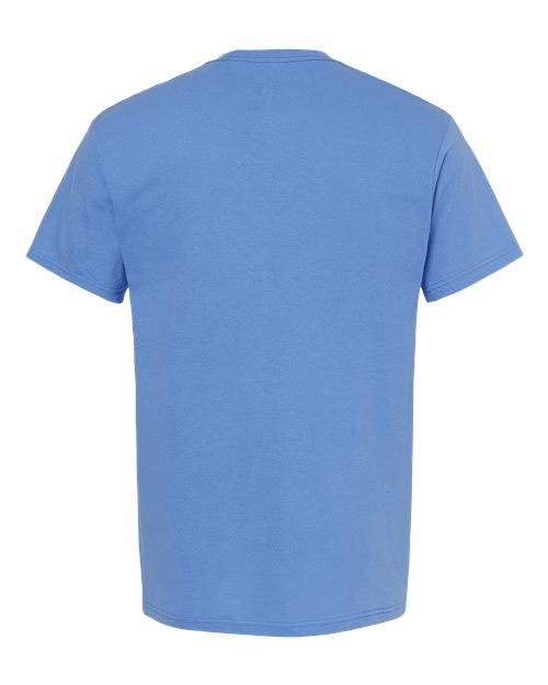 Plain blue Embroidery t-shirt on a white background