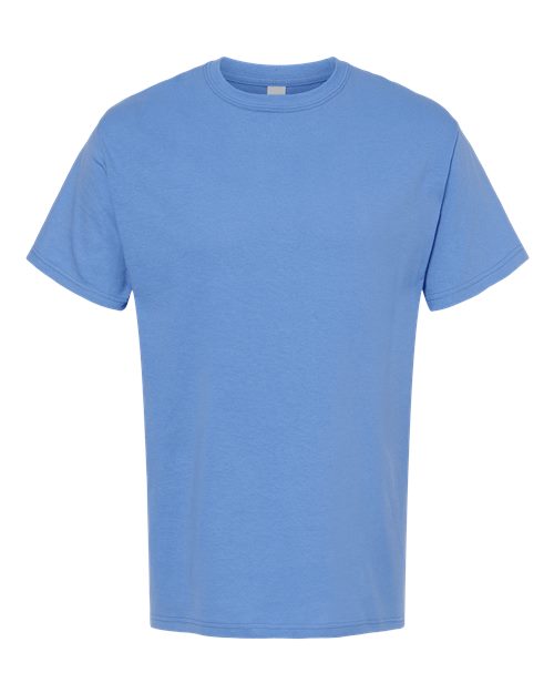 Plain blue Embroidery t-shirt on a white background
