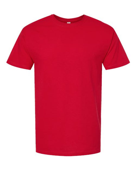 Red Embroidery t-shirt on a white background
