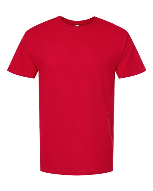 Red Embroidery t-shirt on a white background