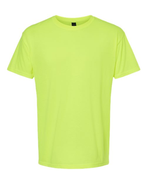 Bright yellow Embroidery t-shirt on a white background