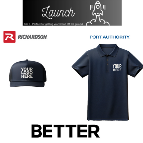 Imprint Connect- Design Yours Today. What's included:
-Port Authority Silk Touch Performance Polo with your logo embroidered 
- Your choice of a Richardson 112 Trucker Hat or 47 Brand Dad Cap with your logo embroidered 
- Art work fee included in price!