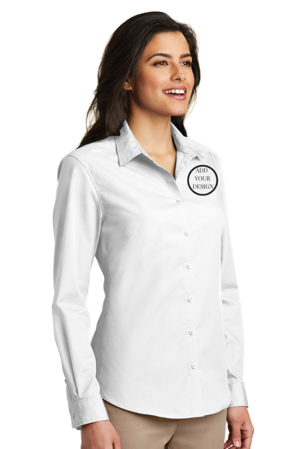 Imprint Connect- Port Authority Women's Long Sleeve Carefree Poplin Dress Shirt. Design Yours Today. Custom embroidery Port Authority Women's Long Sleeve Carefree Poplin Dress Shirt