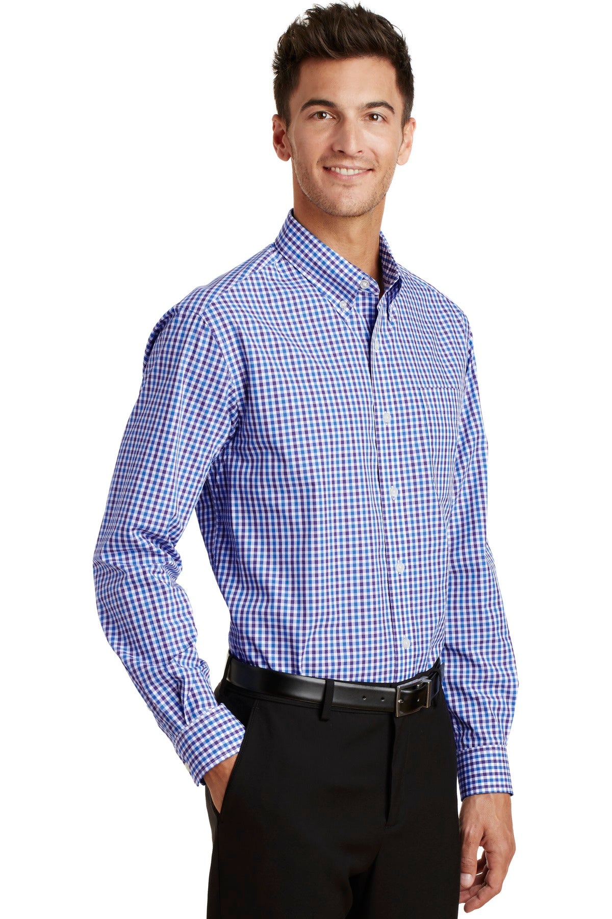 Port Authority Long Sleeve Gingham Easy Care Shirt.