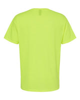 Back view of a bright green Embroidery t-shirt on a white background